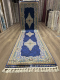 3x10 Turkish Silk Runner Rug Blue Oriental Floral Hallway Runner brand new