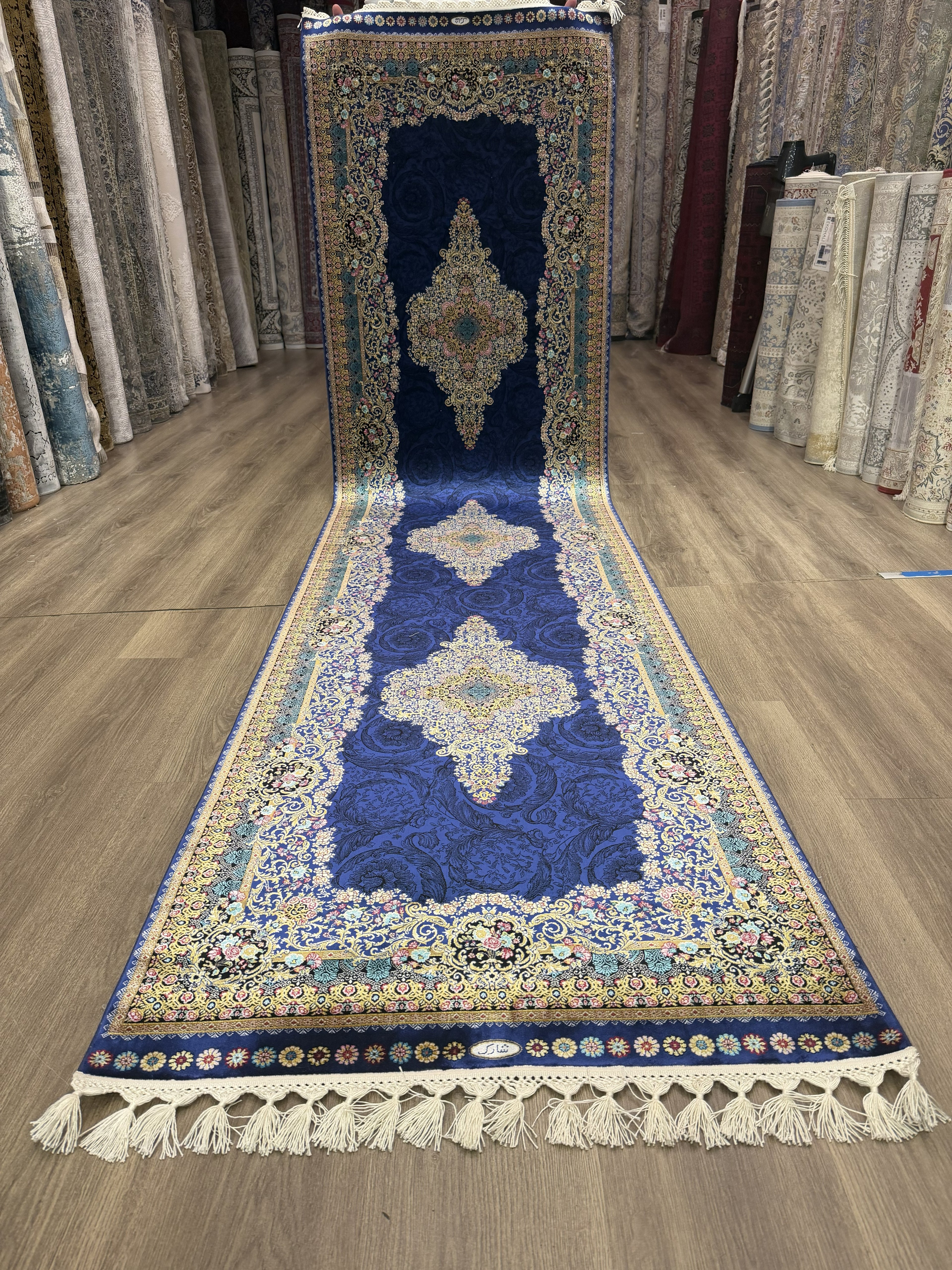 3x10 Turkish Silk Runner Rug Blue Oriental Floral Hallway Runner brand new
