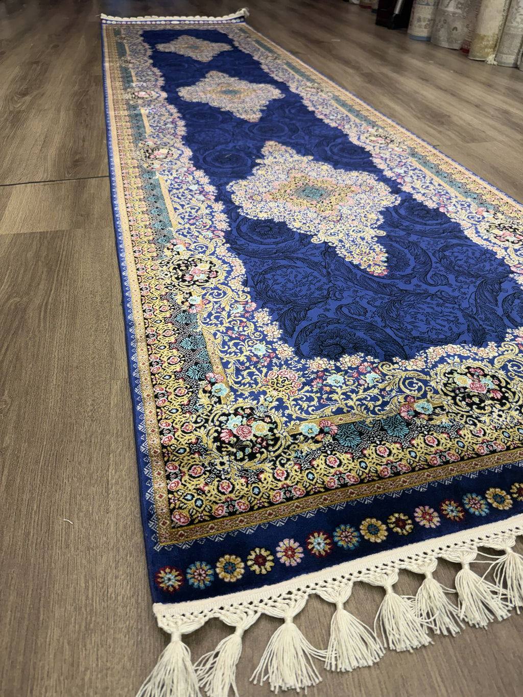 3x10 Turkish Silk Runner Rug Blue Oriental Floral Hallway Runner brand new