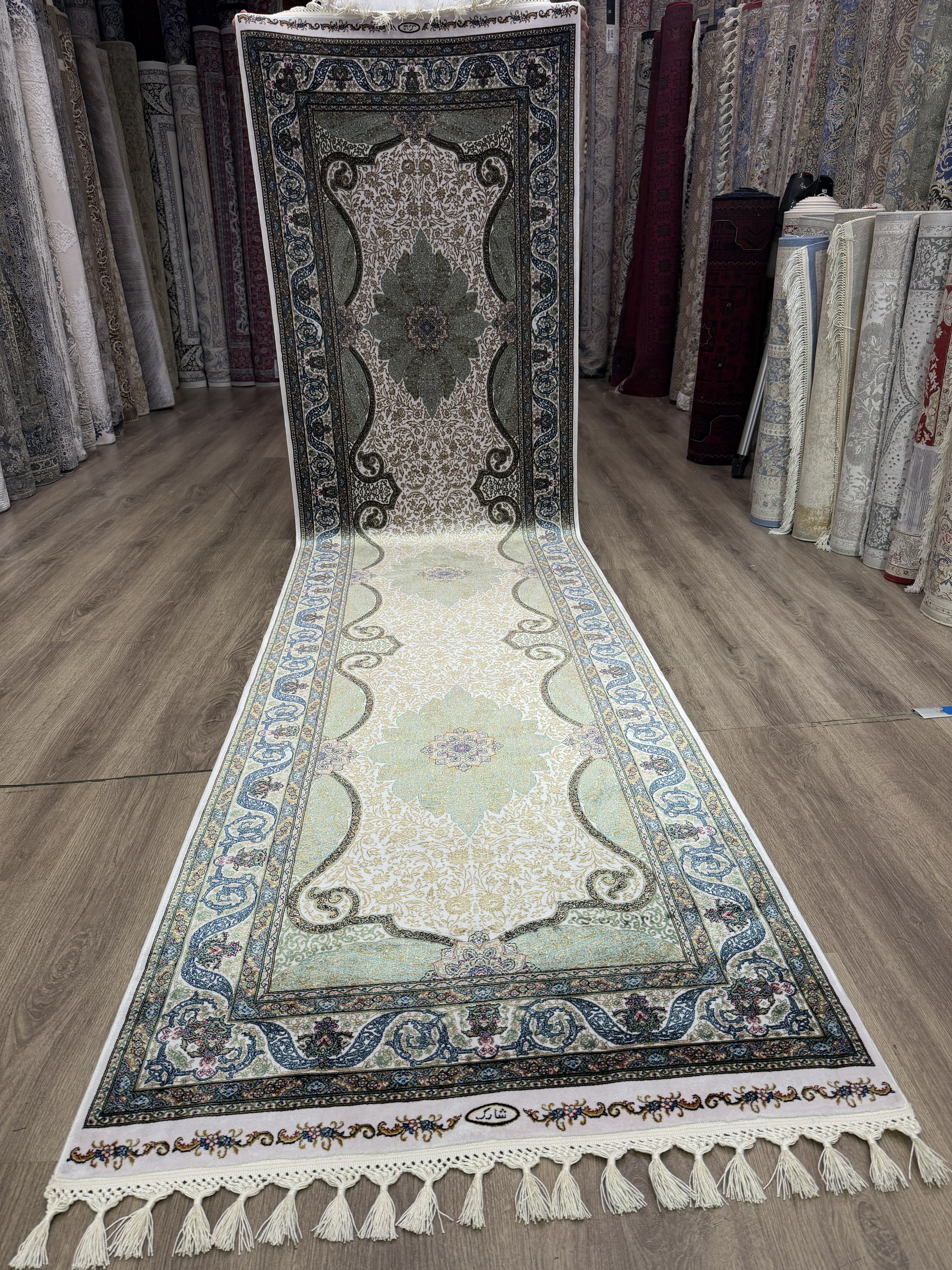 Luxury Turkish Silk Runner Rug 3x10 Green Ivory Oriental Hallway Rug brand new
