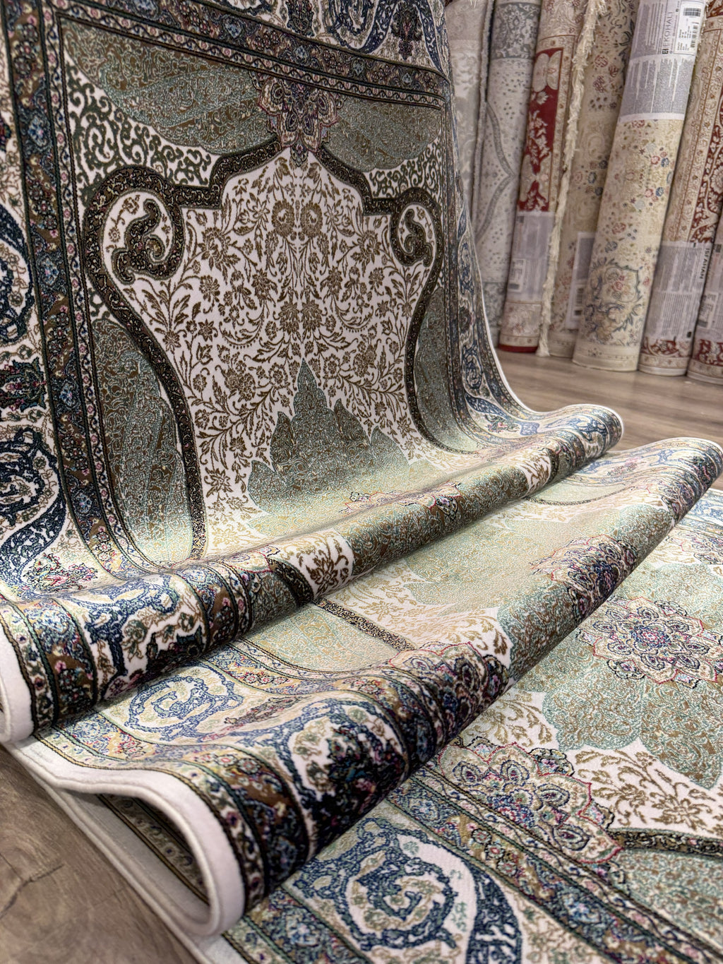 Luxury Turkish Silk Runner Rug 3x10 Green Ivory Oriental Hallway Rug brand new