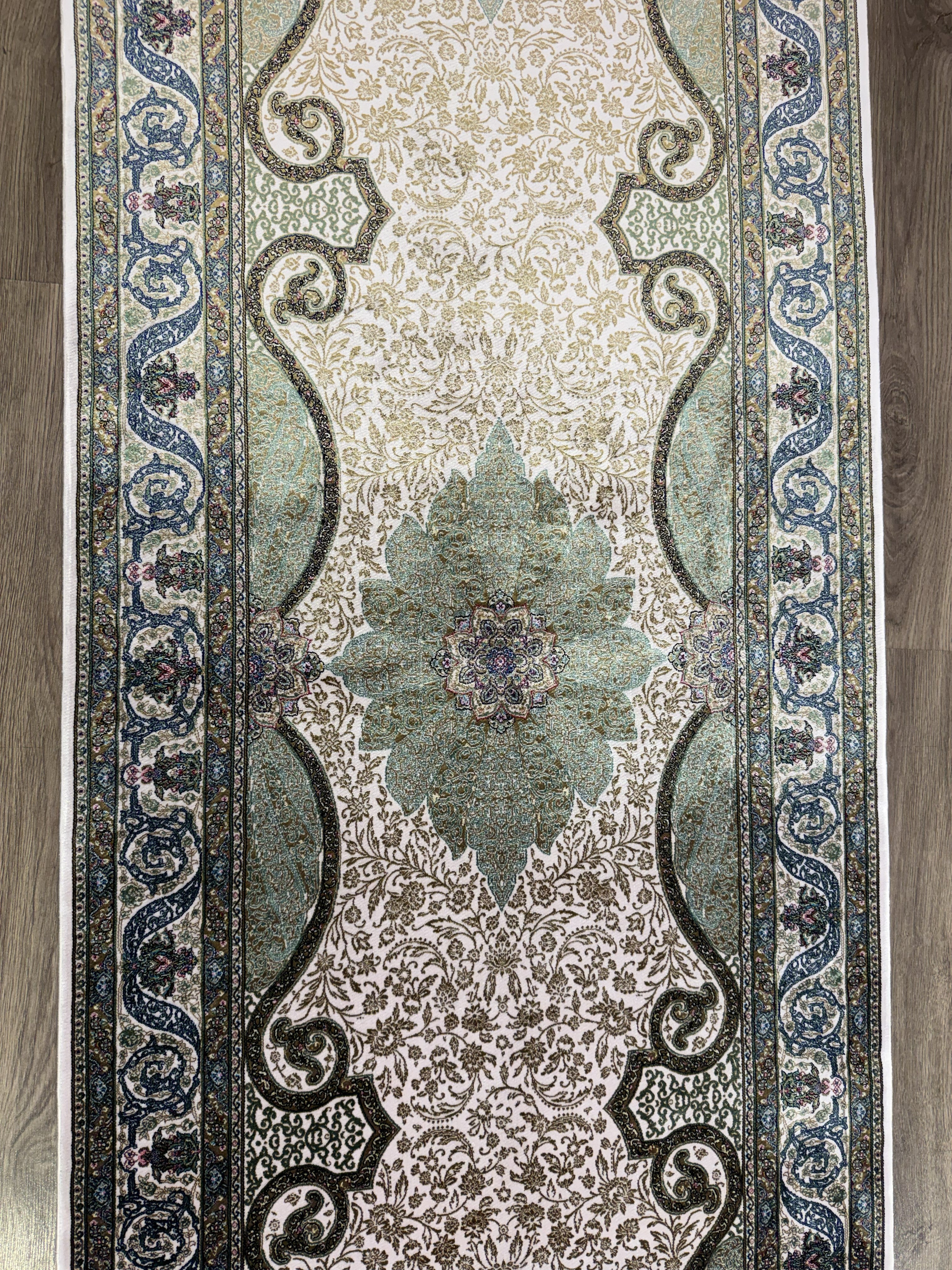 Luxury Turkish Silk Runner Rug 3x10 Green Ivory Oriental Hallway Rug brand new