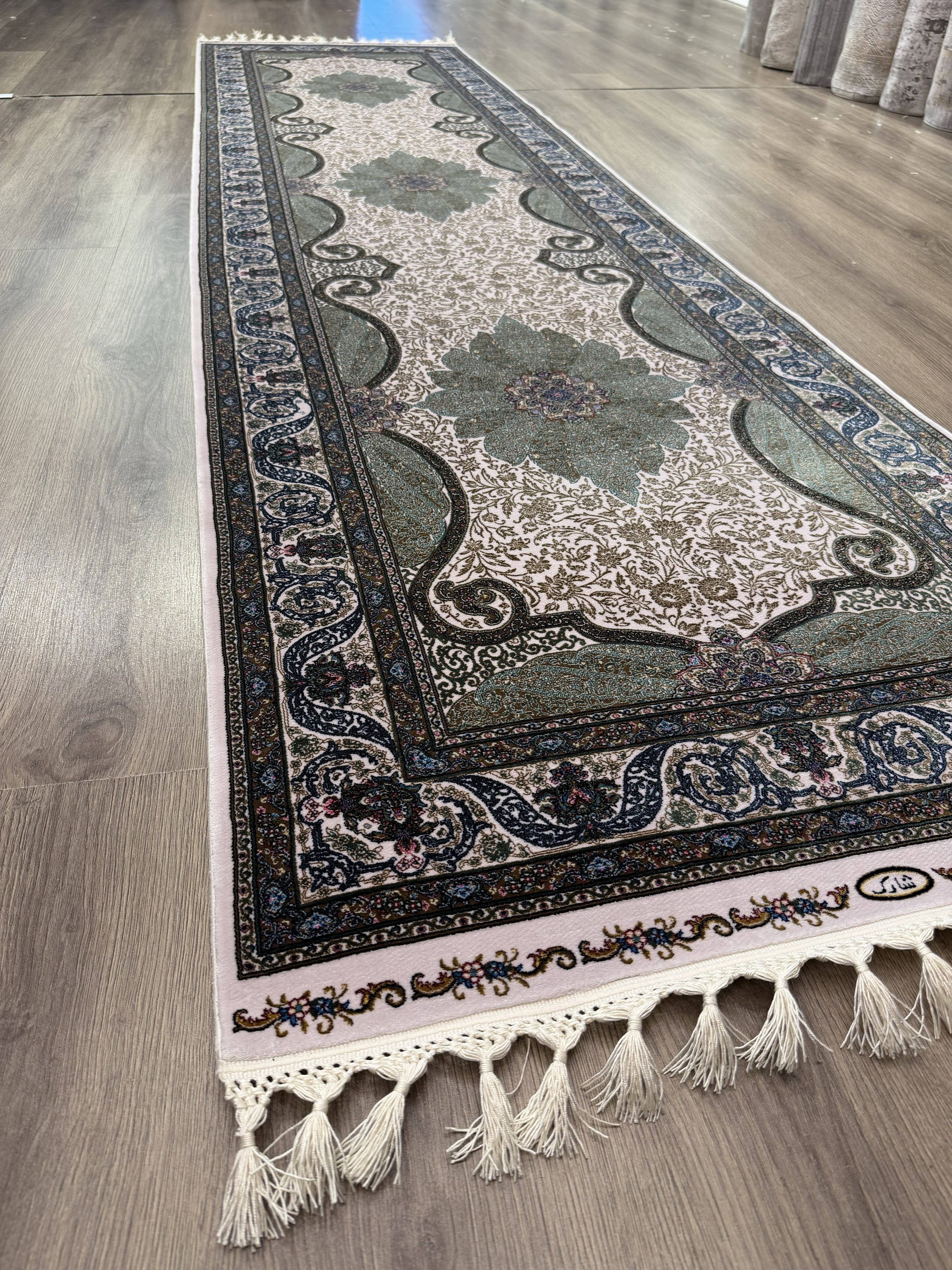 Luxury Turkish Silk Runner Rug 3x10 Green Ivory Oriental Hallway Rug brand new