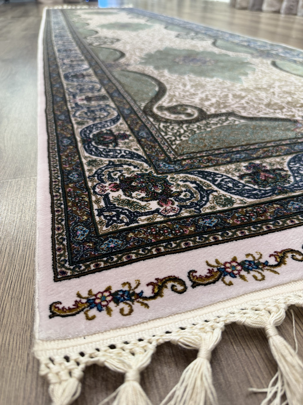 Luxury Turkish Silk Runner Rug 3x10 Green Ivory Oriental Hallway Rug brand new