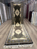 Luxury Turkish Silk Runner Rug 3x10 Black Gold Oriental Hallway Rug brand new