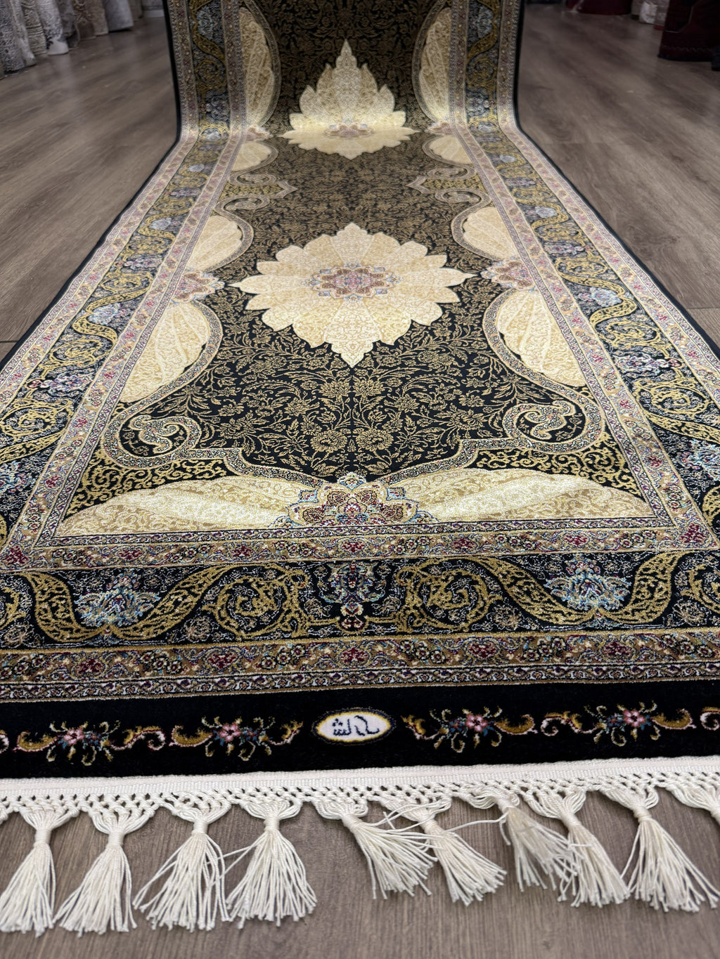 Luxury Turkish Silk Runner Rug 3x10 Black Gold Oriental Hallway Rug brand new