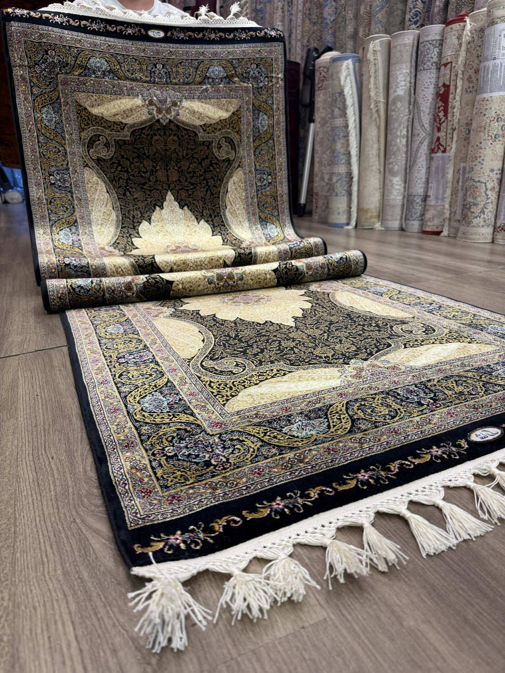 Luxury Turkish Silk Runner Rug 3x10 Black Gold Oriental Hallway Rug brand new