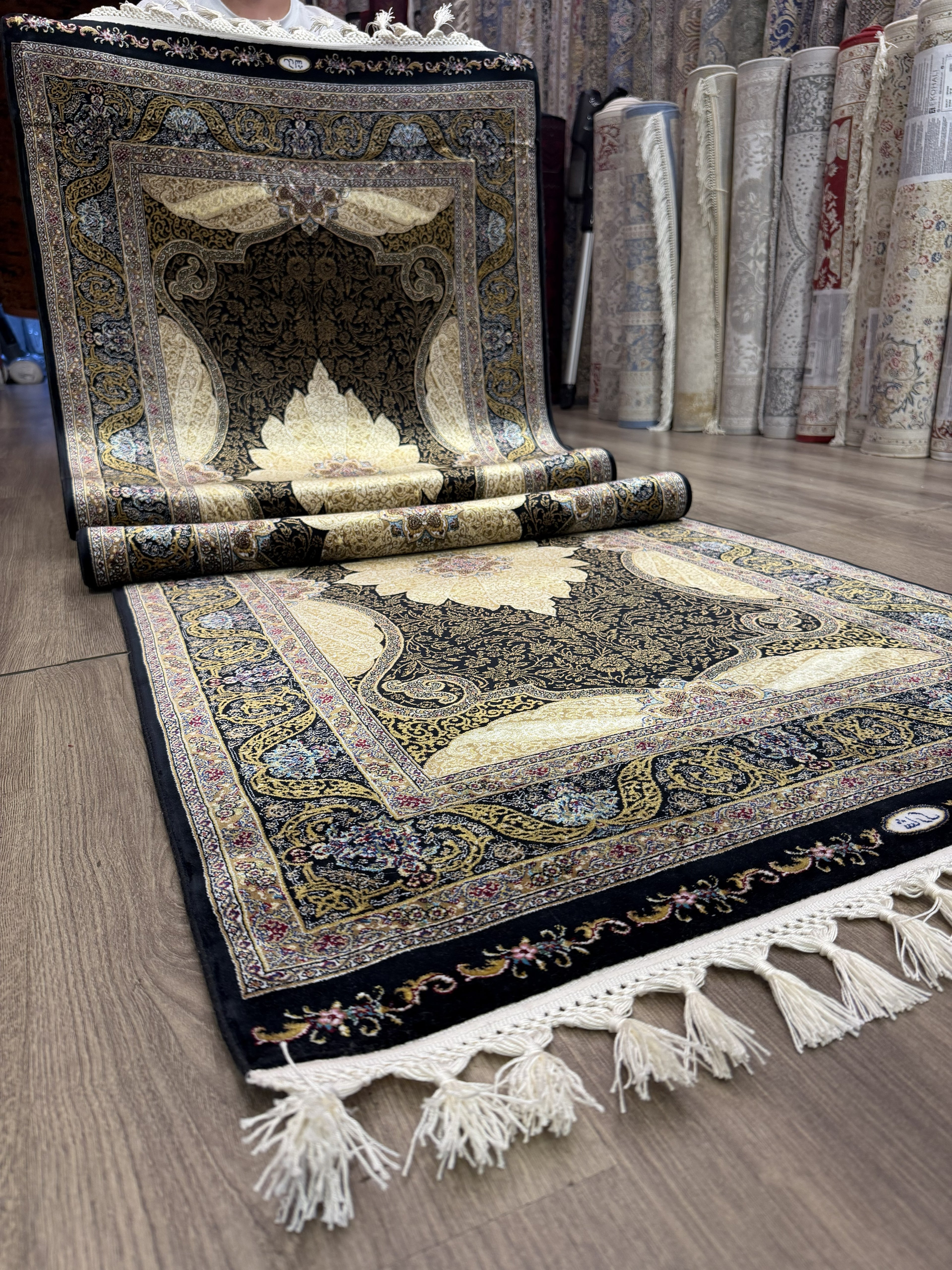 Luxury Turkish Silk Runner Rug 3x10 Black Gold Oriental Hallway Rug brand new
