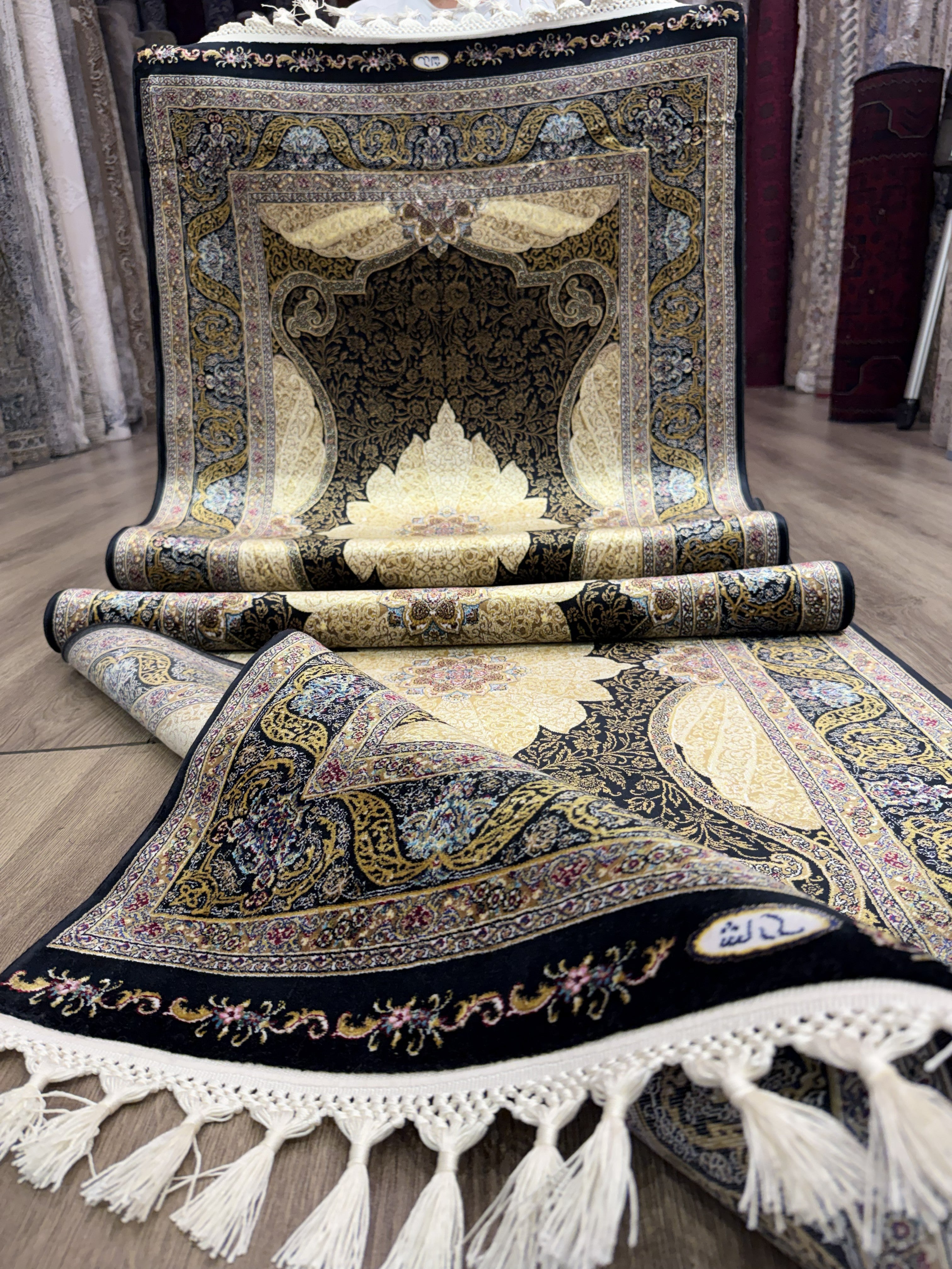 Luxury Turkish Silk Runner Rug 3x10 Black Gold Oriental Hallway Rug brand new