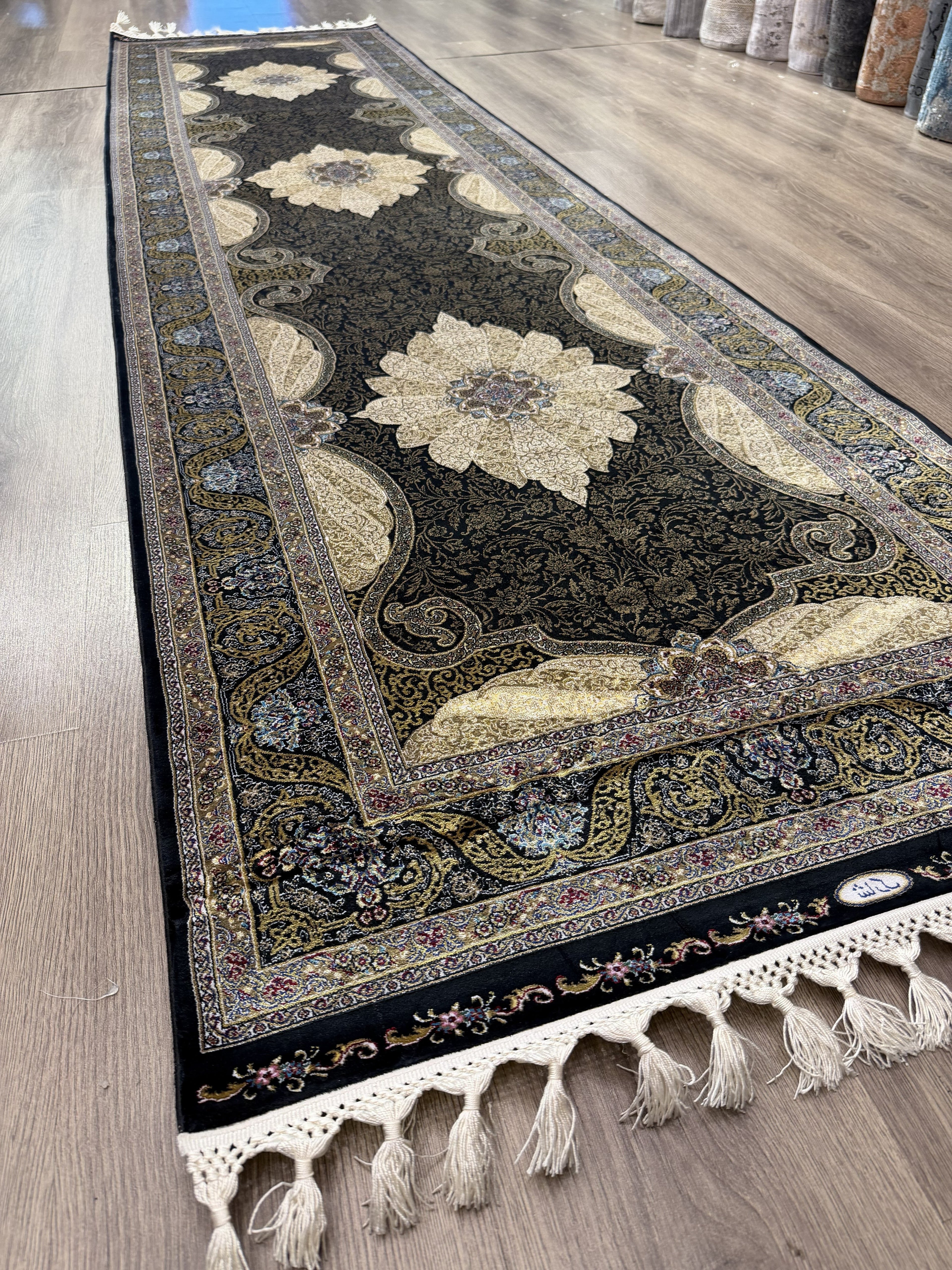 Luxury Turkish Silk Runner Rug 3x10 Black Gold Oriental Hallway Rug brand new
