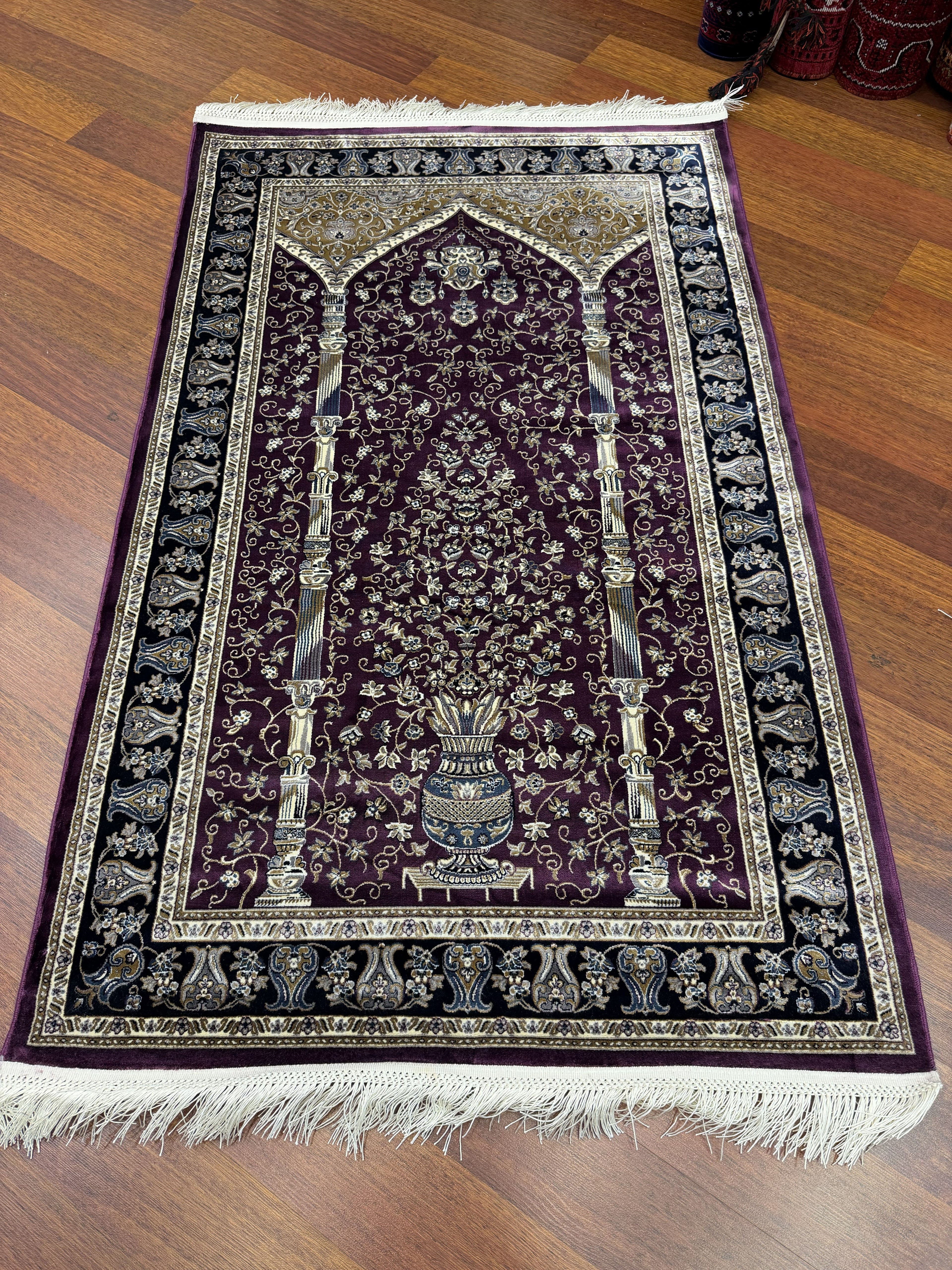 Purple Turkish Prayer Rug Silk Seccade 3x5 Ft Islamic Rug New