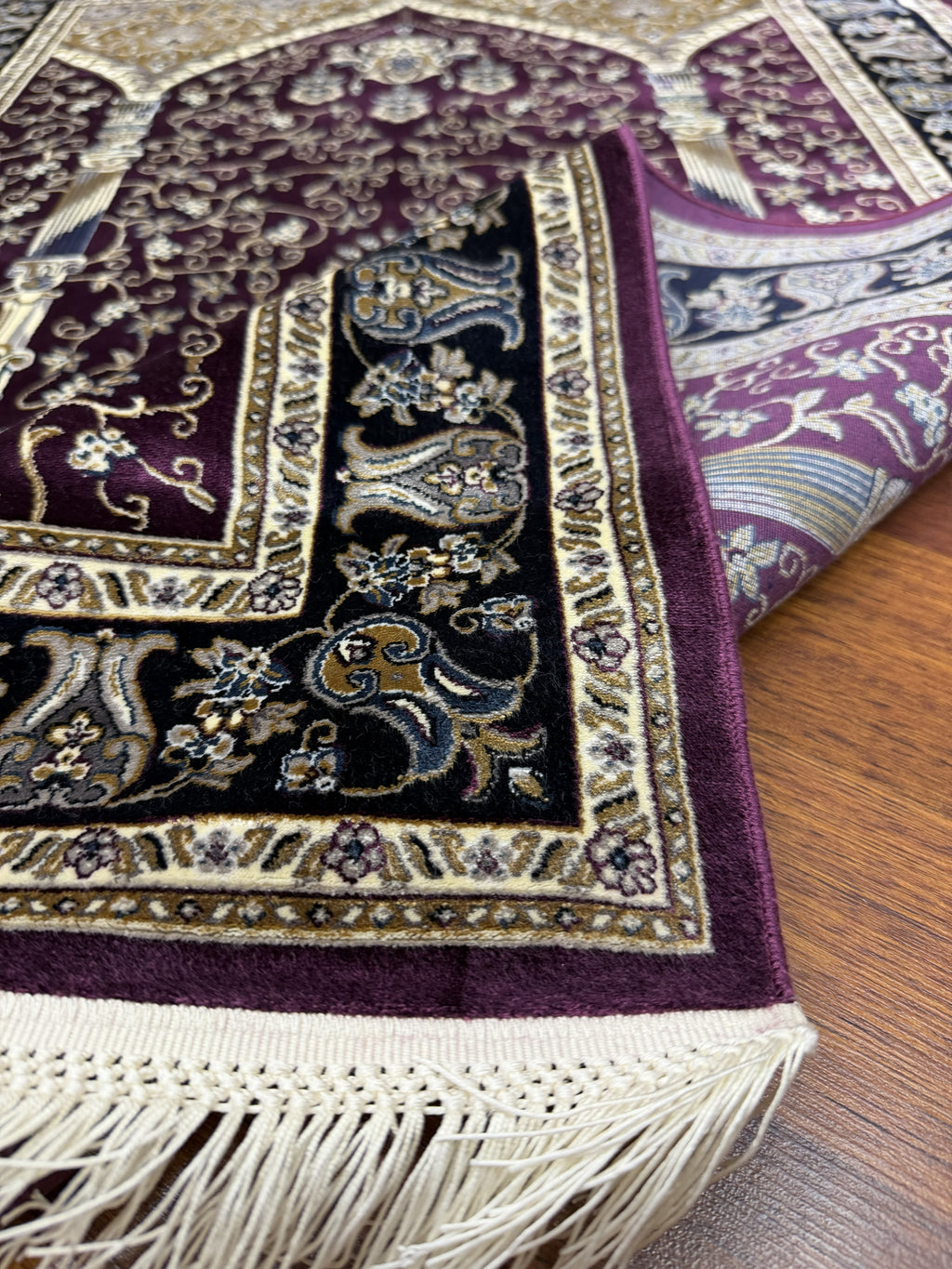 Purple Turkish Prayer Rug Silk Seccade 3x5 Ft Islamic Rug New