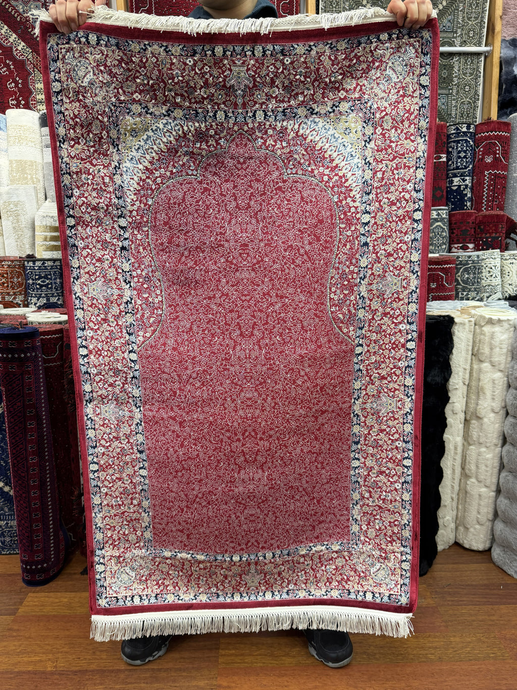 Turkish Silk Prayer Rug Red Islamic Seccade 2x4 Ft Brand New