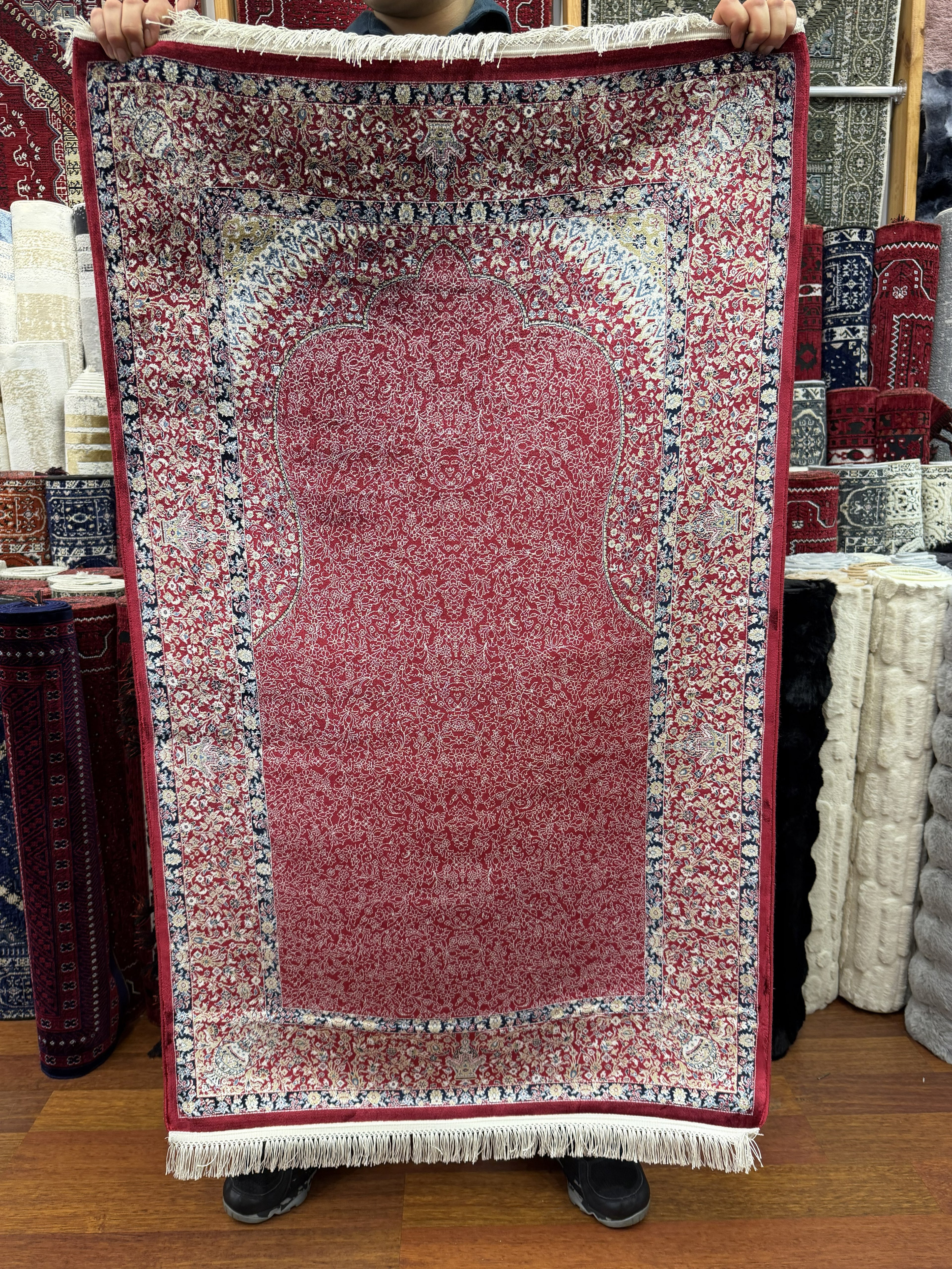 Turkish Silk Prayer Rug Red Islamic Seccade 2x4 Ft Brand New