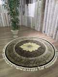 Round Turkish Silk Rug 5x5 Ft Black Gold Oriental Area Rug New