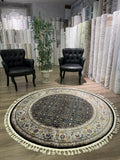 Round Turkish Silk Rug 5x5 Ft Black Floral Oriental Area Rug New