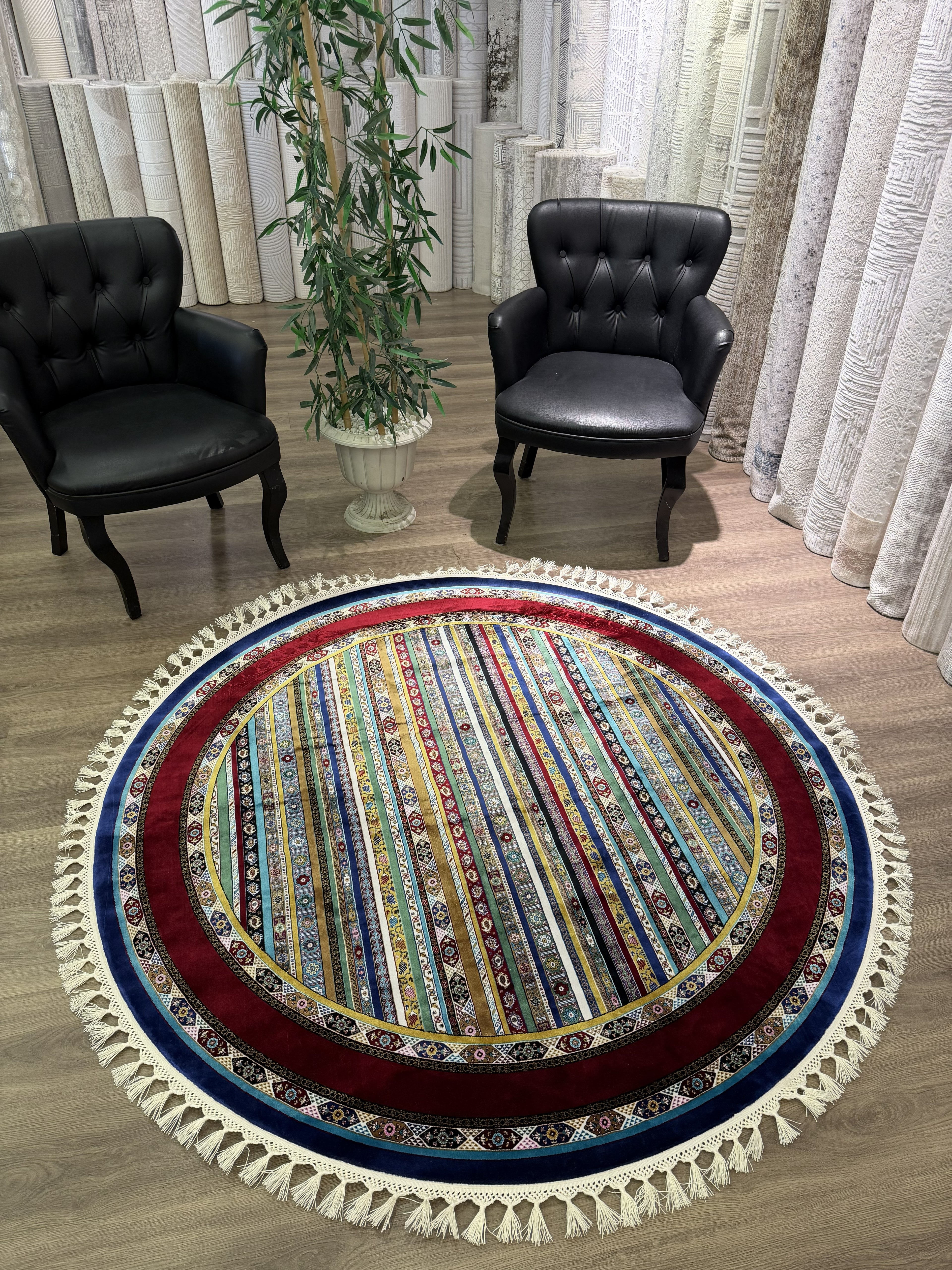 Round Turkish Silk Rug 5x5 Ft Colorful Kilim Style Area Rug brand new