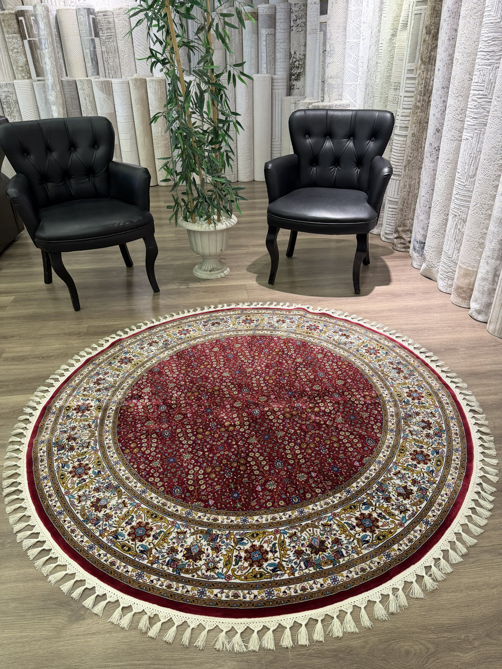 Round Turkish Silk Rug 5x5 Ft Red Oriental Area Rug Brand New