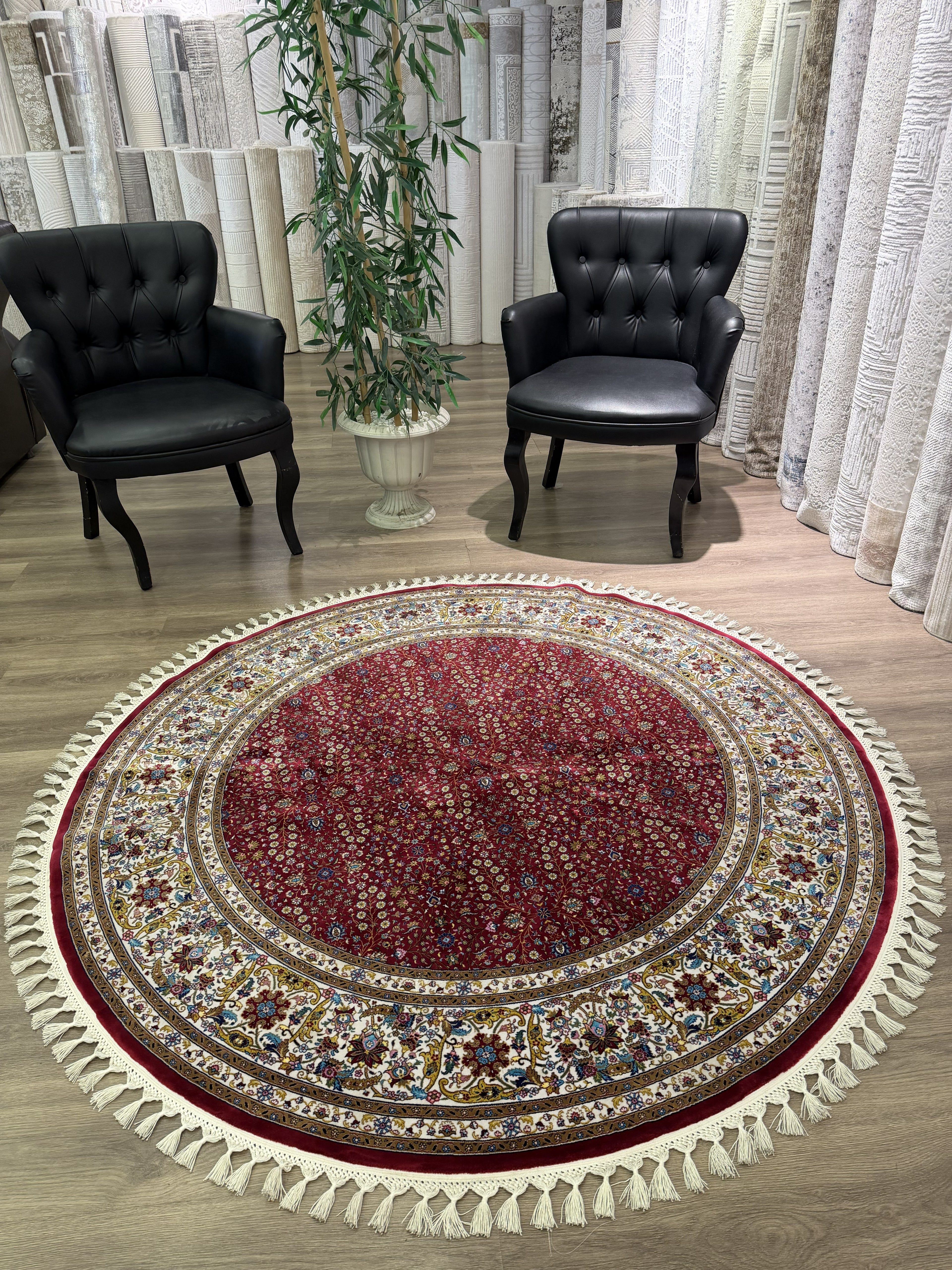 Round Turkish Silk Rug 5x5 Ft Red Oriental Area Rug Brand New