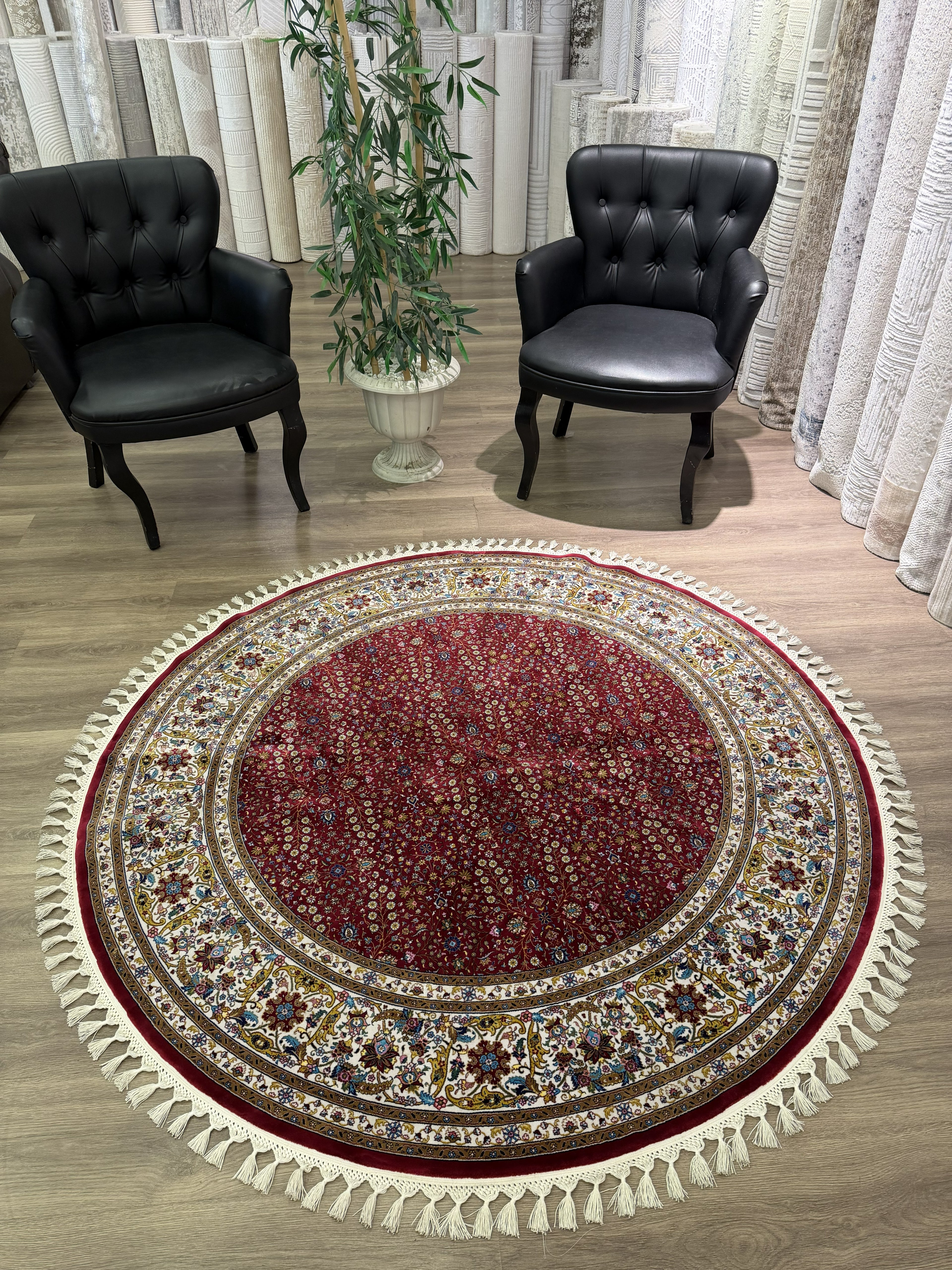 Round Turkish Silk Rug 5x5 Ft Red Oriental Area Rug Brand New