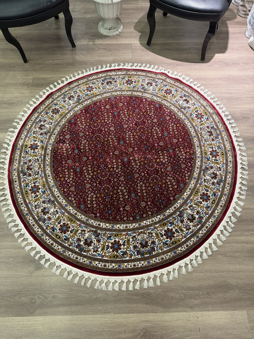 Round Turkish Silk Rug 5x5 Ft Red Oriental Area Rug Brand New