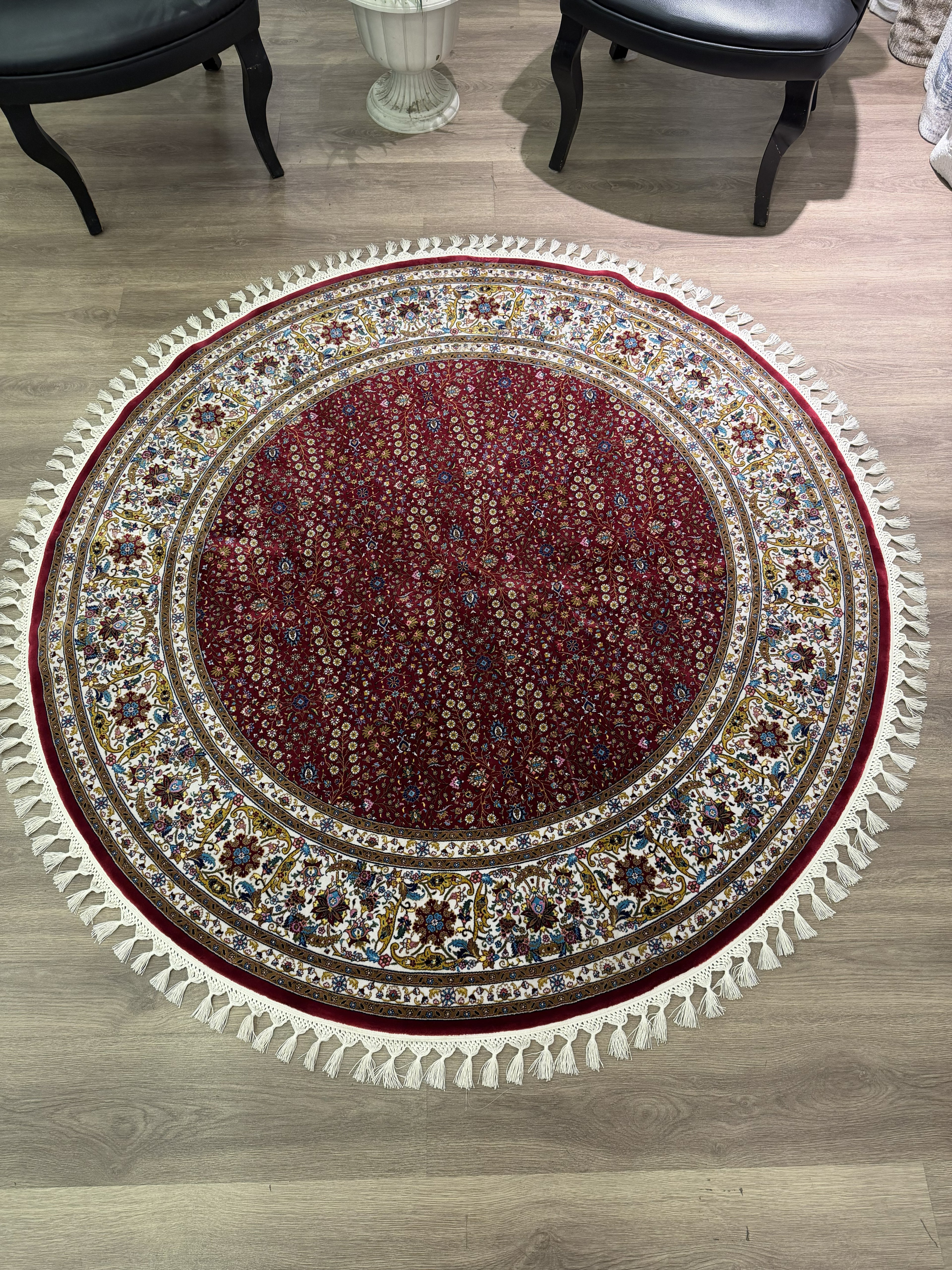 Round Turkish Silk Rug 5x5 Ft Red Oriental Area Rug Brand New