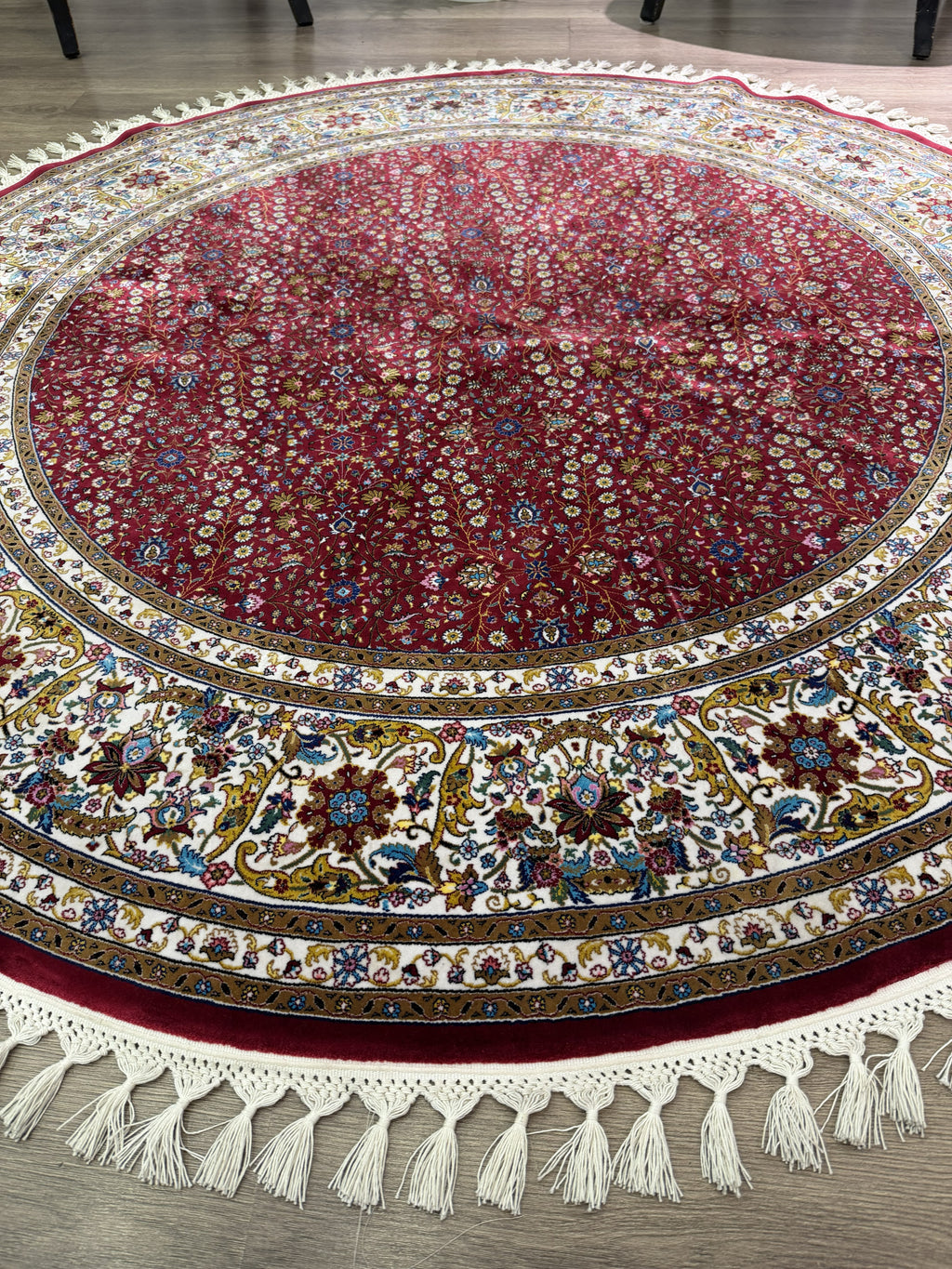 Round Turkish Silk Rug 5x5 Ft Red Oriental Area Rug Brand New