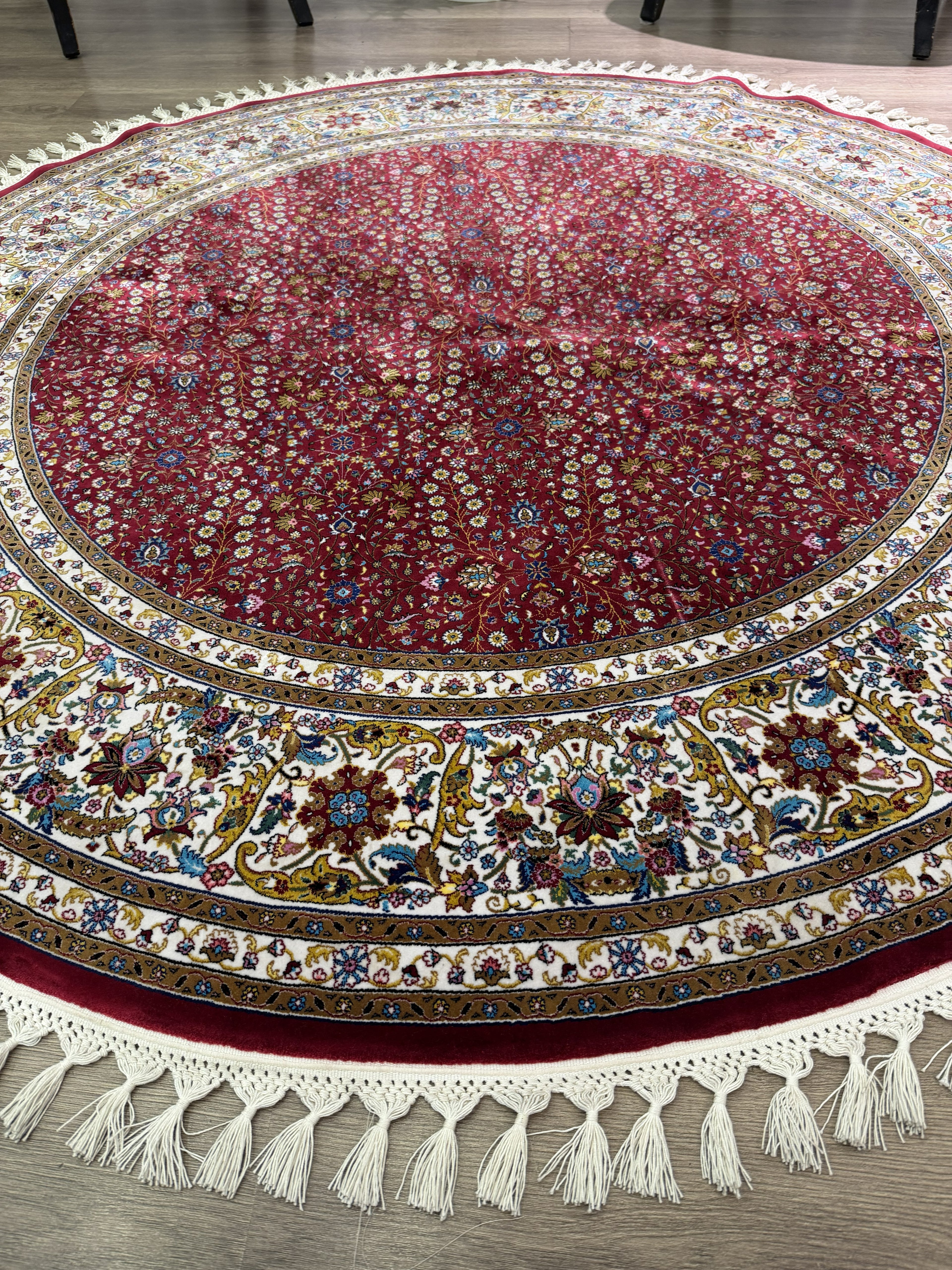 Round Turkish Silk Rug 5x5 Ft Red Oriental Area Rug Brand New