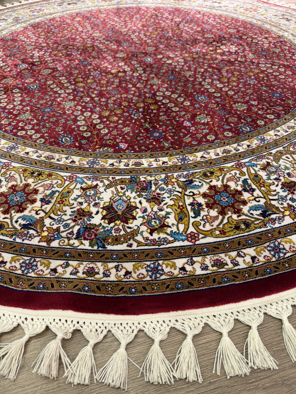 Round Turkish Silk Rug 5x5 Ft Red Oriental Area Rug Brand New