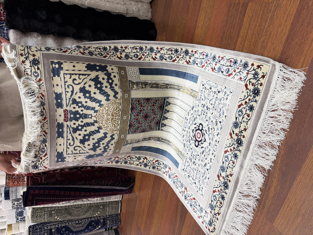 Turkish Silk Prayer Rug 2x4 Ft Islamic Seccade Small Runner Turkey