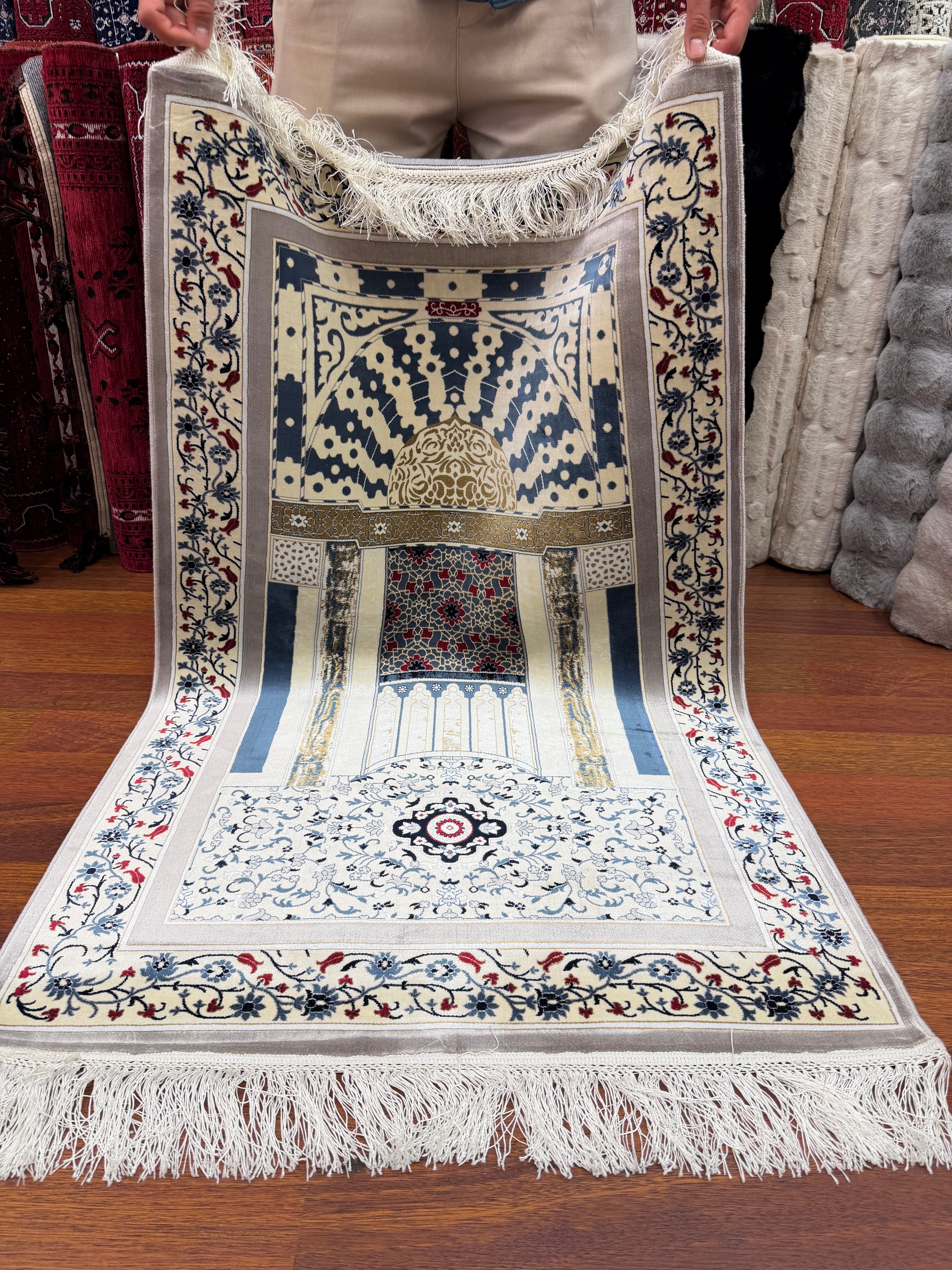 Turkish Silk Prayer Rug 2x4 Ft Islamic Seccade Small Runner Turkey