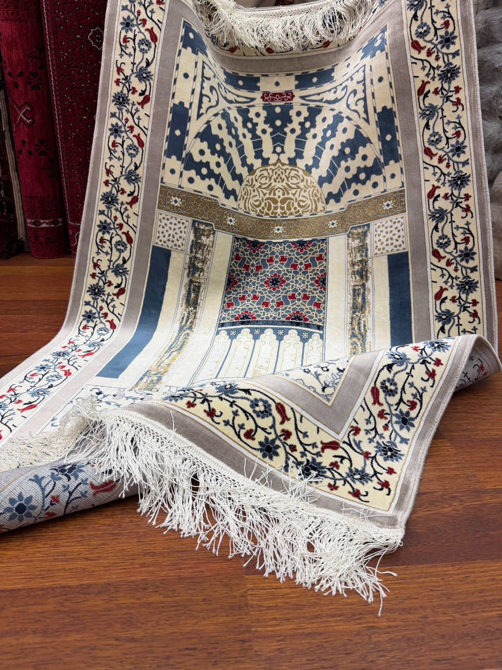 Turkish Silk Prayer Rug 2x4 Ft Islamic Seccade Small Runner Turkey