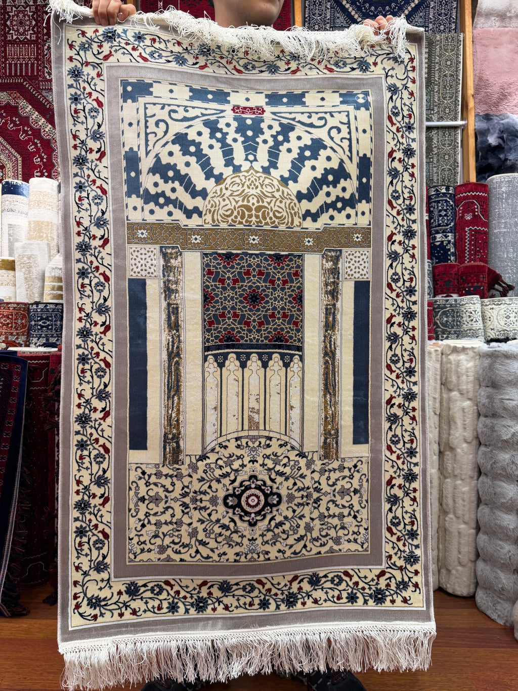 Turkish Silk Prayer Rug 2x4 Ft Islamic Seccade Small Runner Turkey