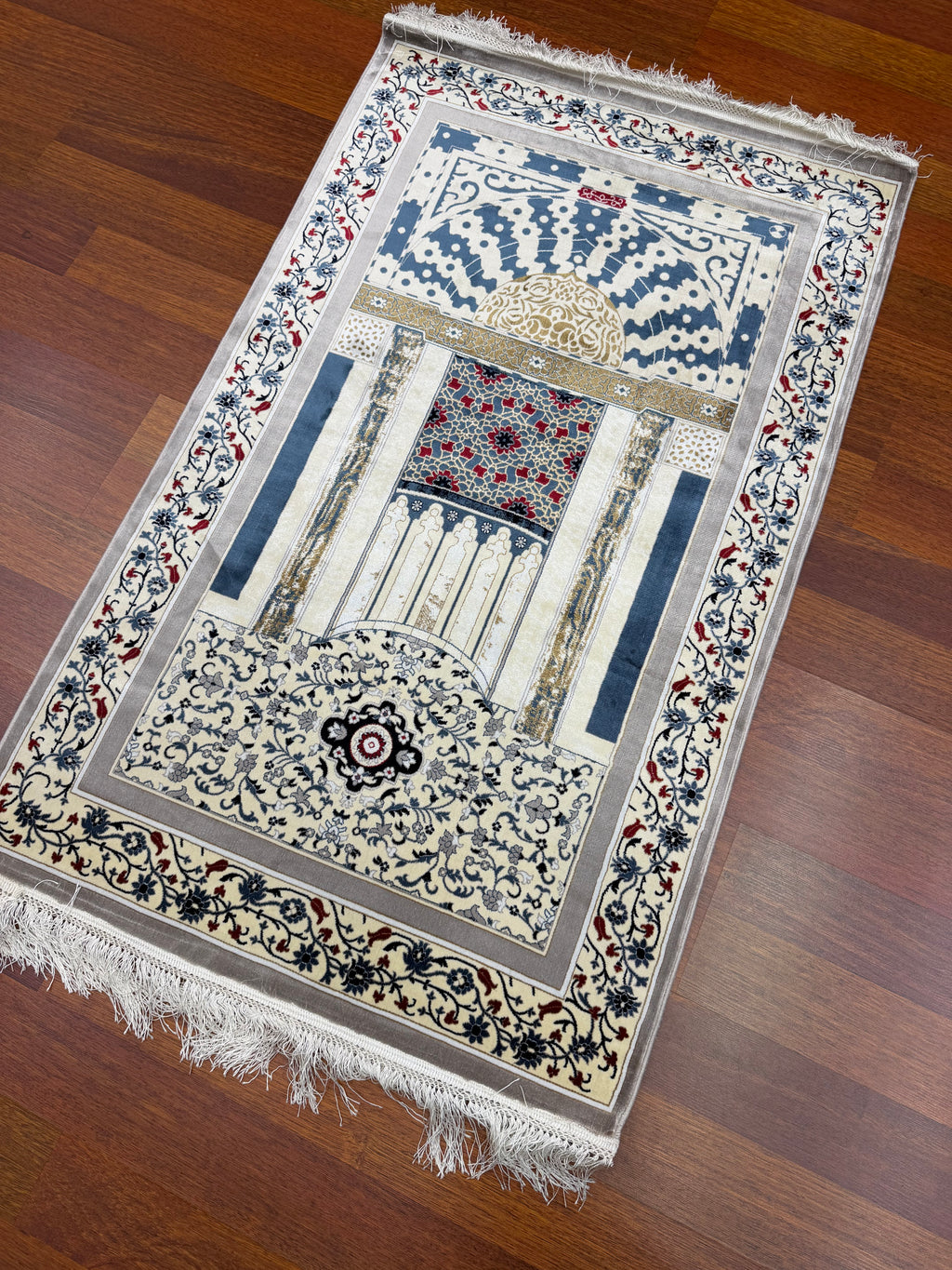 Turkish Silk Prayer Rug 2x4 Ft Islamic Seccade Small Runner Turkey