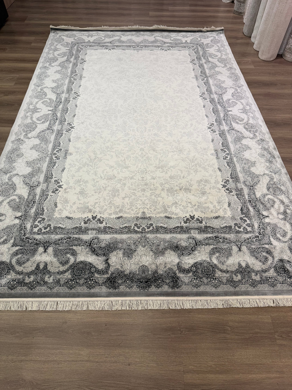 Premium Turkish Silk Rug 7x10 Gray Cream Oriental Area Rug Handmade Fringe New