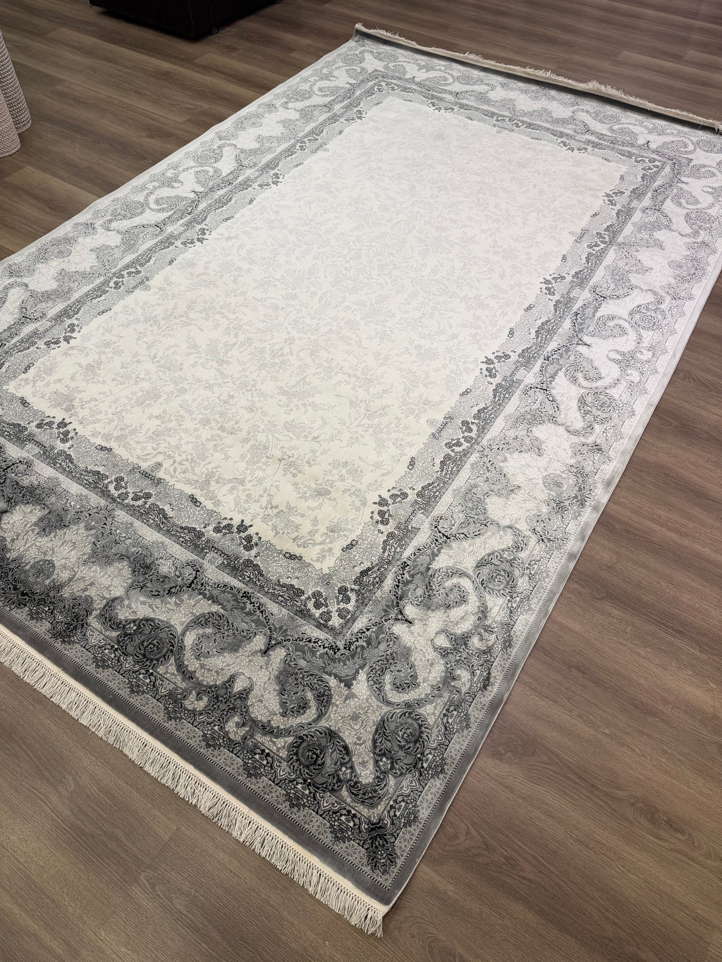 Premium Turkish Silk Rug 7x10 Gray Cream Oriental Area Rug Handmade Fringe New