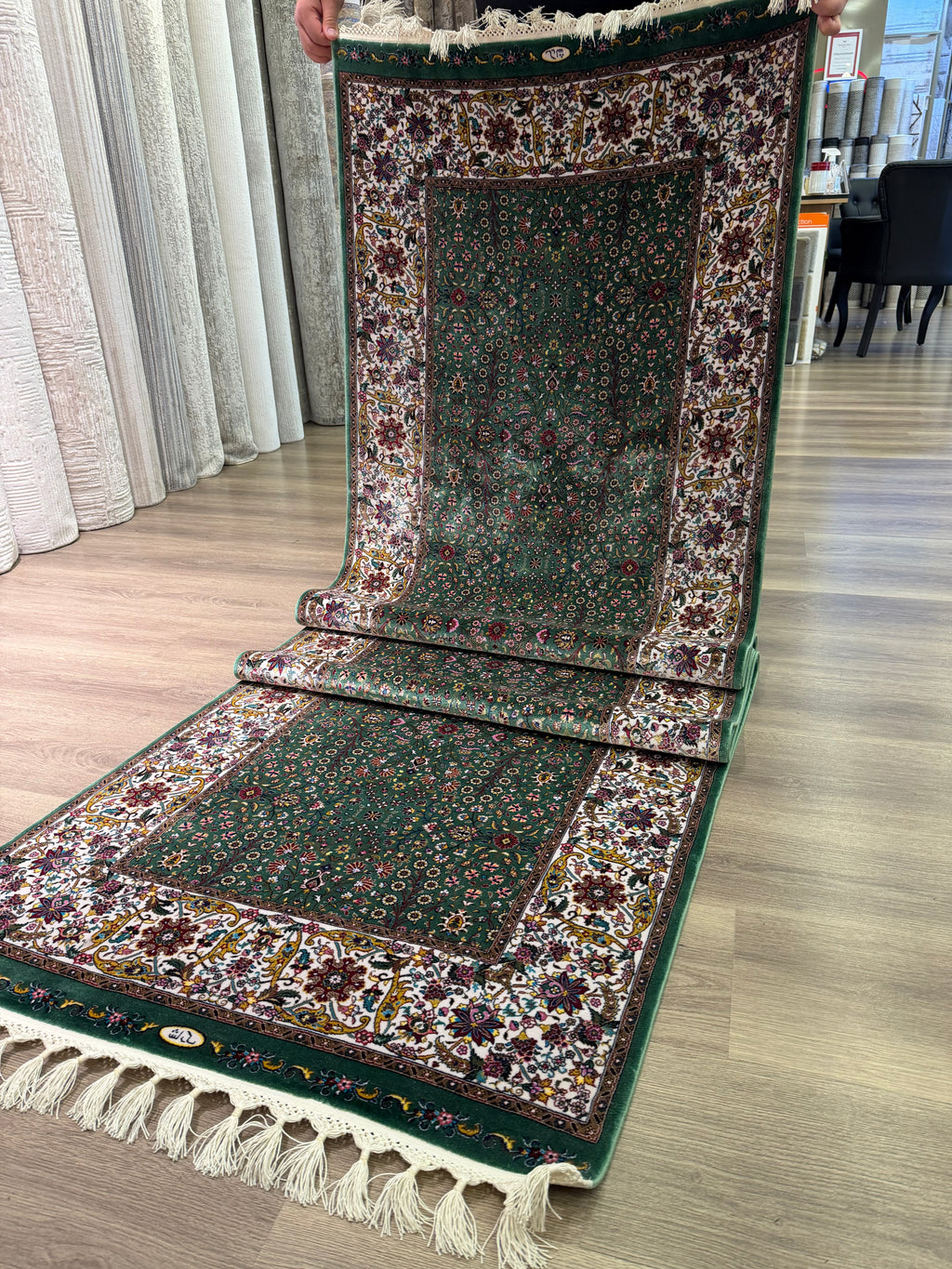 Turkish Silk Runner Rug 3x10 Green Floral Oriental Hallway Rug Brand New