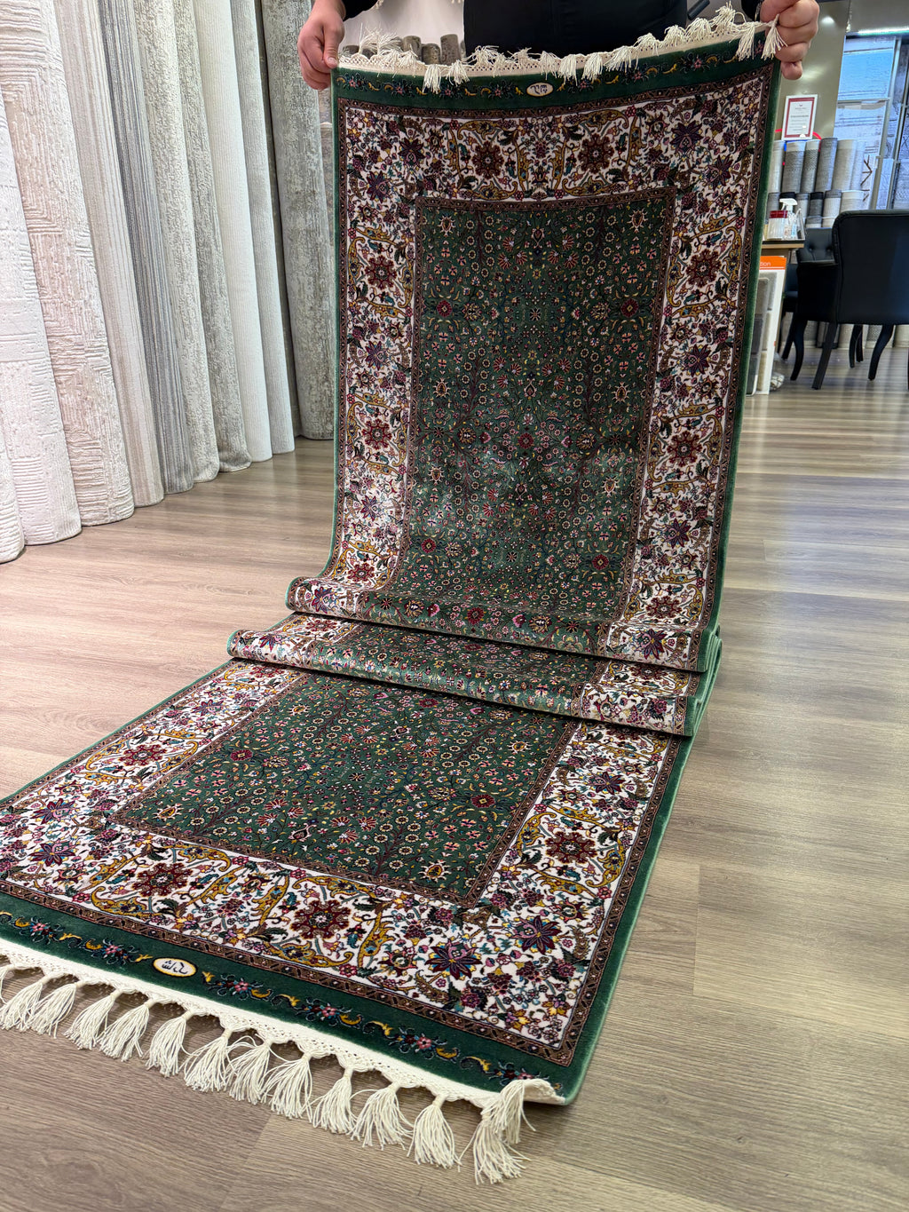 Turkish Silk Runner Rug 3x10 Green Floral Oriental Hallway Rug Brand New