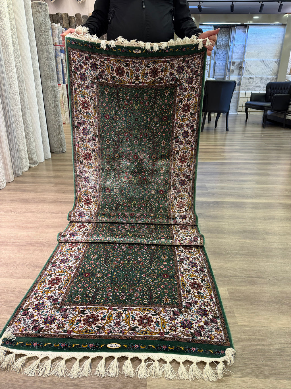Turkish Silk Runner Rug 3x10 Green Floral Oriental Hallway Rug Brand New