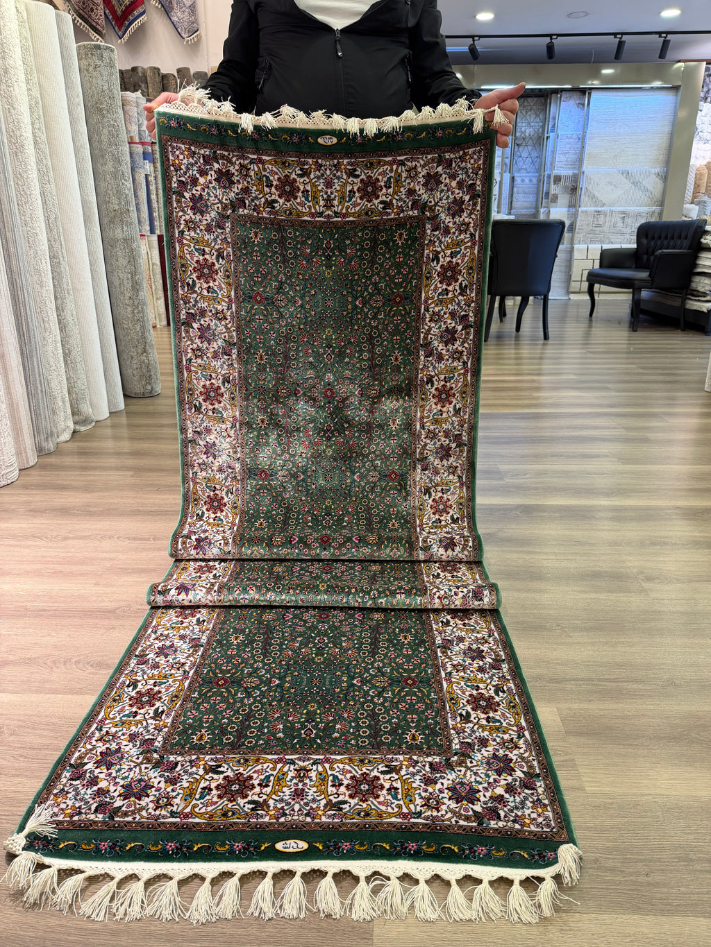 Turkish Silk Runner Rug 3x10 Green Floral Oriental Hallway Rug Brand New
