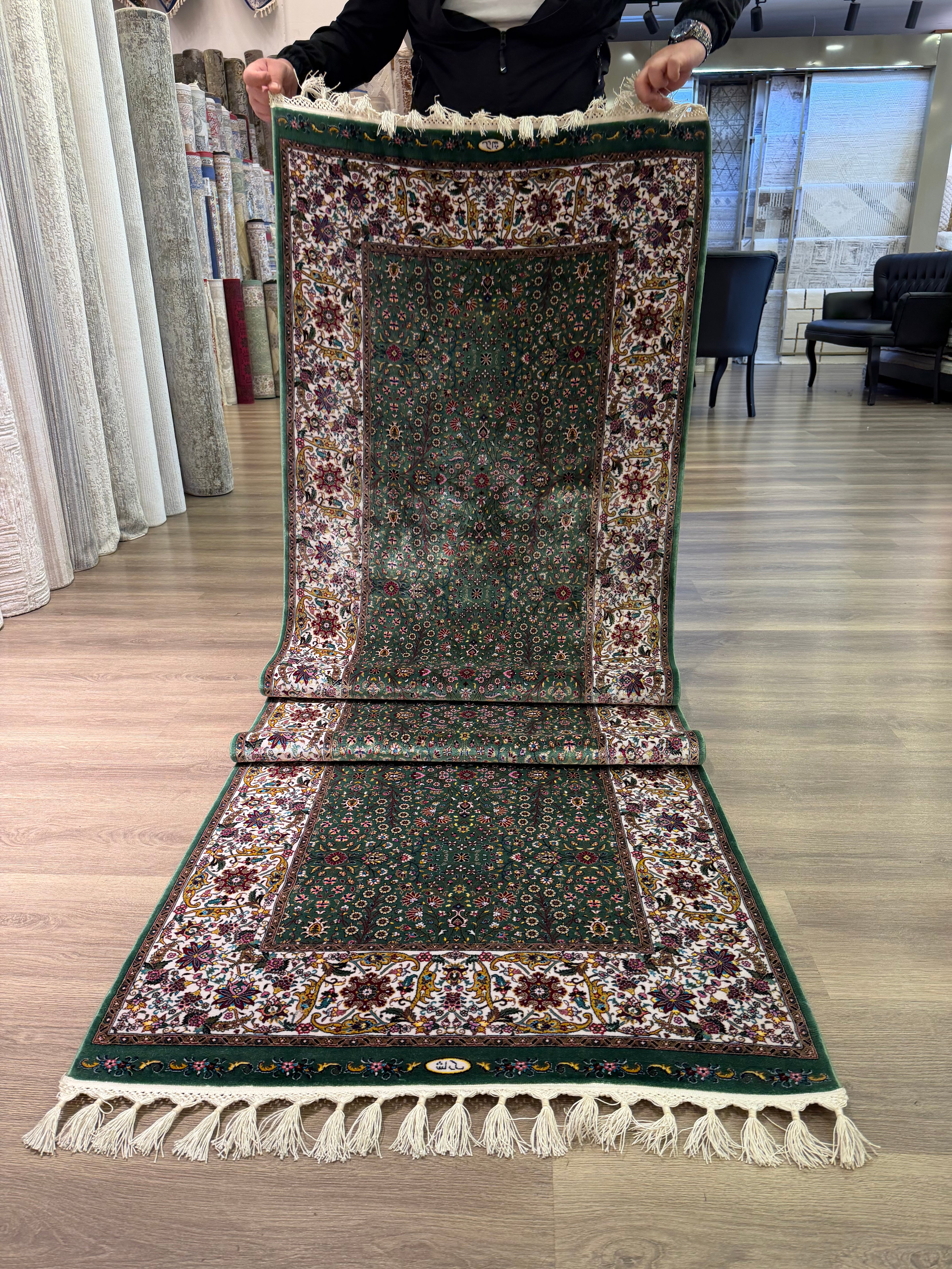 Turkish Silk Runner Rug 3x10 Green Floral Oriental Hallway Rug Brand New