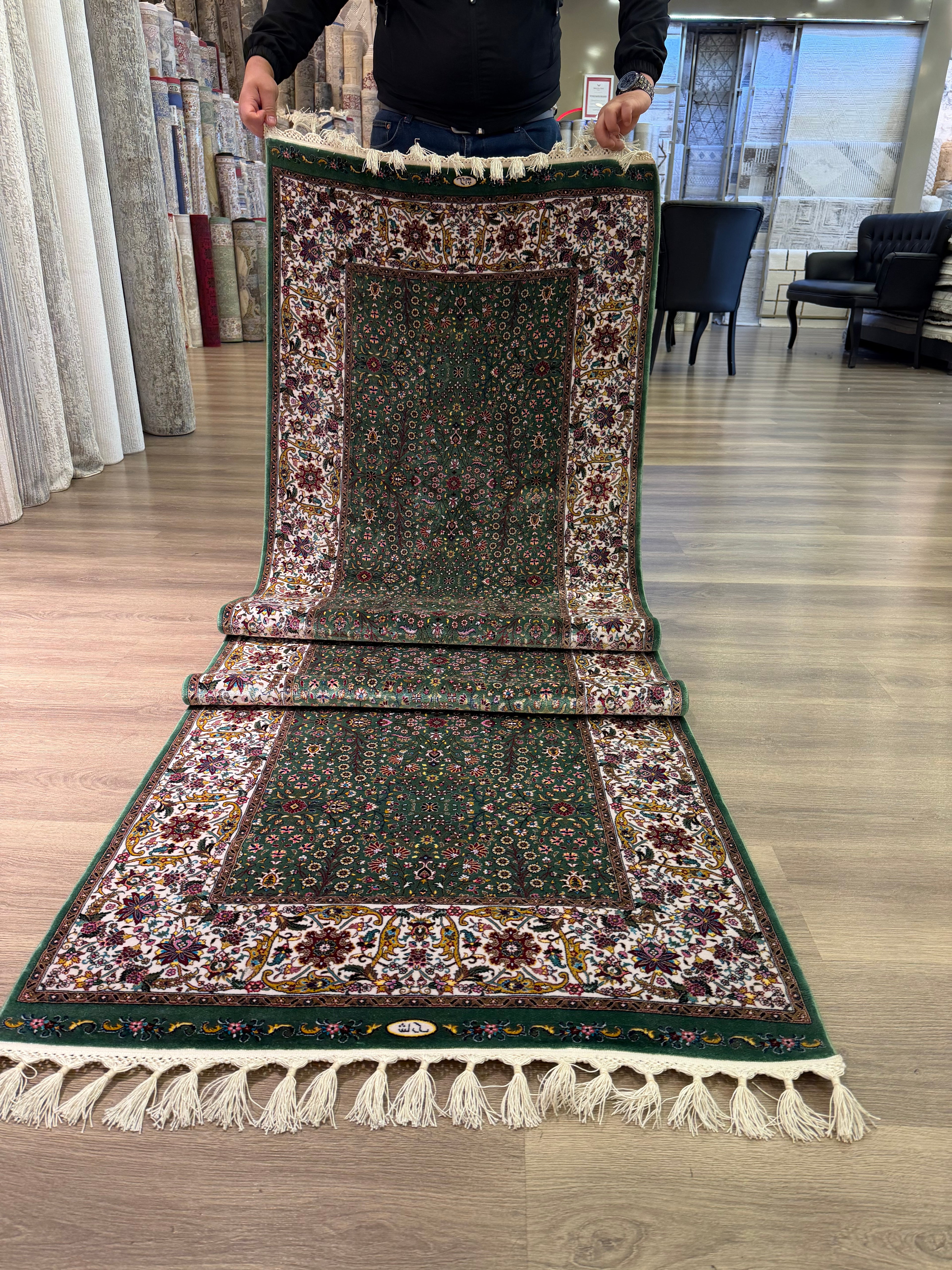 Turkish Silk Runner Rug 3x10 Green Floral Oriental Hallway Rug Brand New