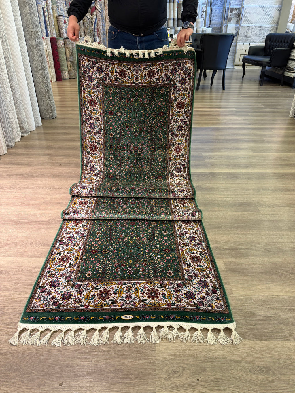 Turkish Silk Runner Rug 3x10 Green Floral Oriental Hallway Rug Brand New
