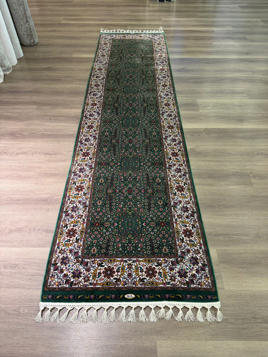 Turkish Silk Runner Rug 3x10 Green Floral Oriental Hallway Rug Brand New